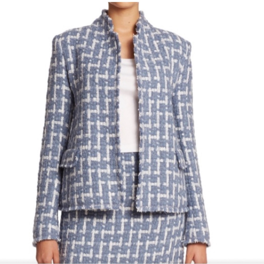 Lafayette 148 brulee Scottish blue wool mohair tweed coat blazer